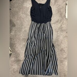 LOFT Navy and White Striped Maxi Dress